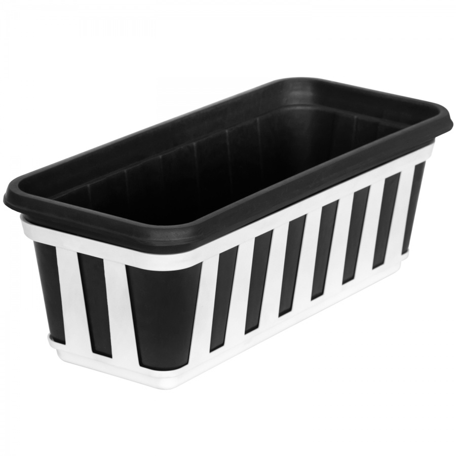Rectangular pot M with tray Stripe, black