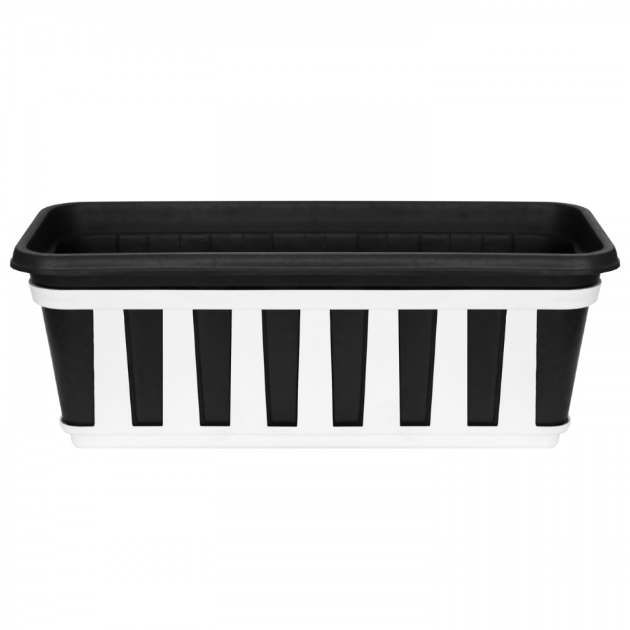 Rectangular pot M with tray Stripe, black